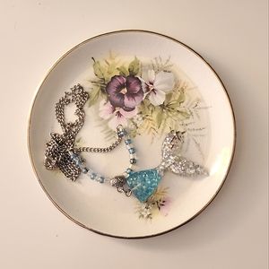 Beautiful Old Foley pansy design trinket ceramic dish made in UK 🇬🇧